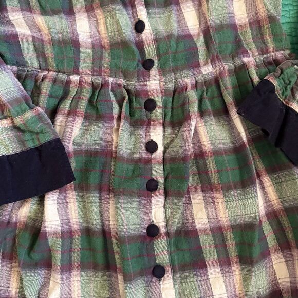 Vintage 90s Dress 16 Purple Green Plaid Flannel Contrast Collar Maxi S. Roberts - Picture 15 of 15